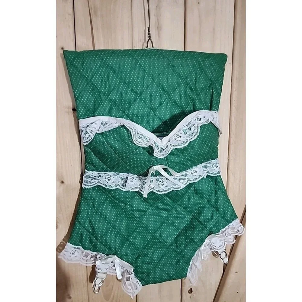 Vintage Handmade Novelty Lingerie Inspired Clothes Pin Bag Hanging with Garters